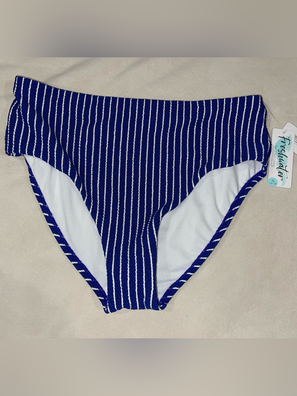 Freshwater Navy Stripe High-Waist Bikini‎ Bottom